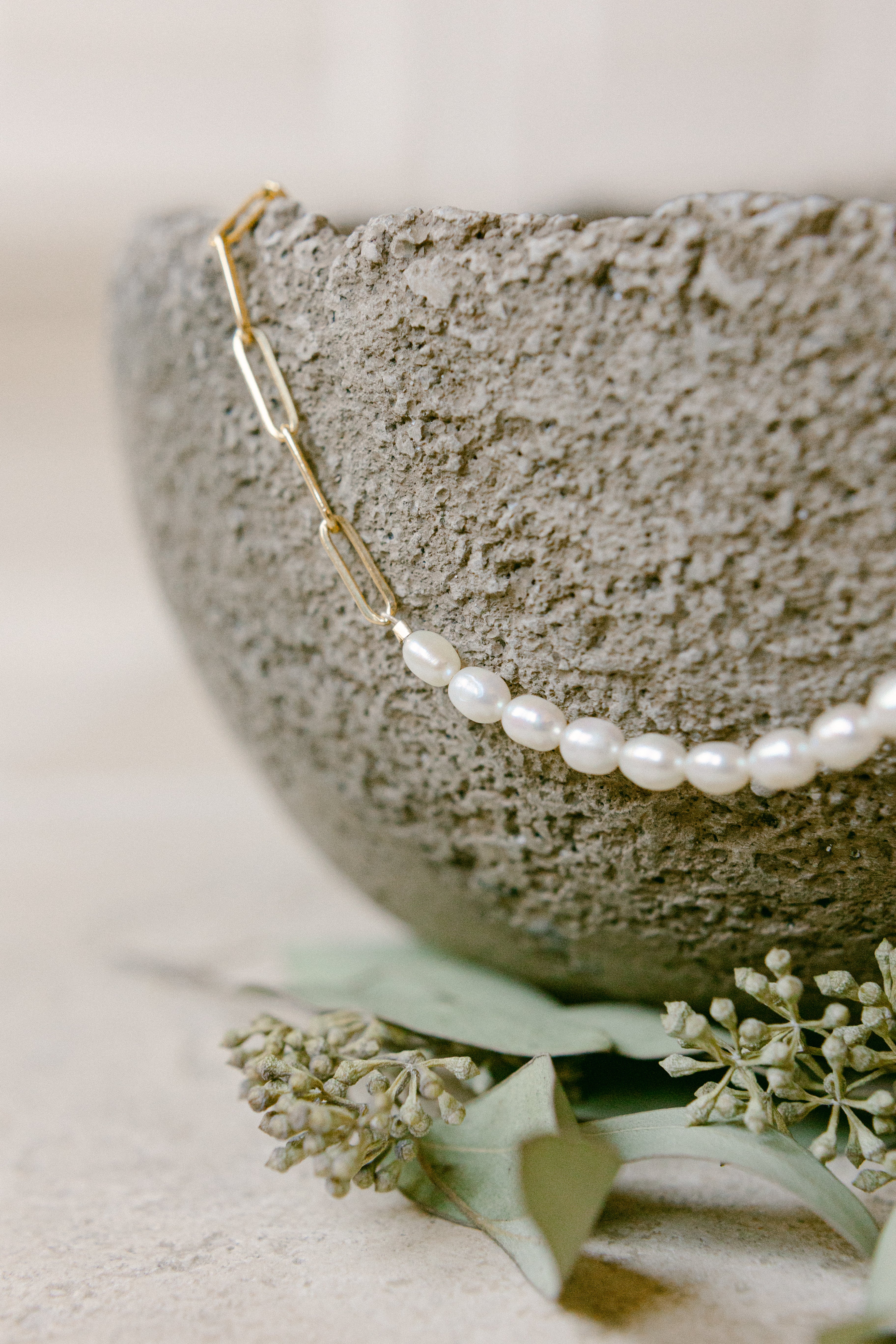 Half Pearl Link Necklace